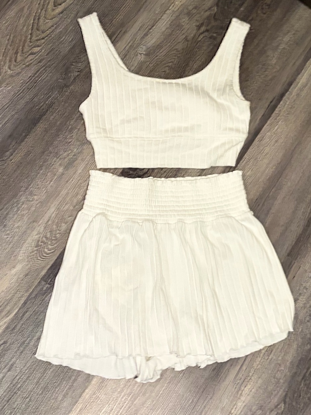 Z Supply Bone Silky Rib Tank Bra and Shorts - set